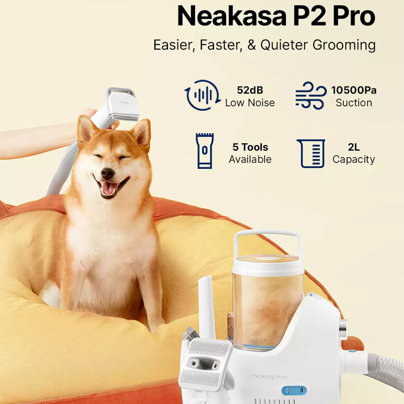 P2 Pro 5-in-1 Dog & Cat Grooming Kit with Vacuum