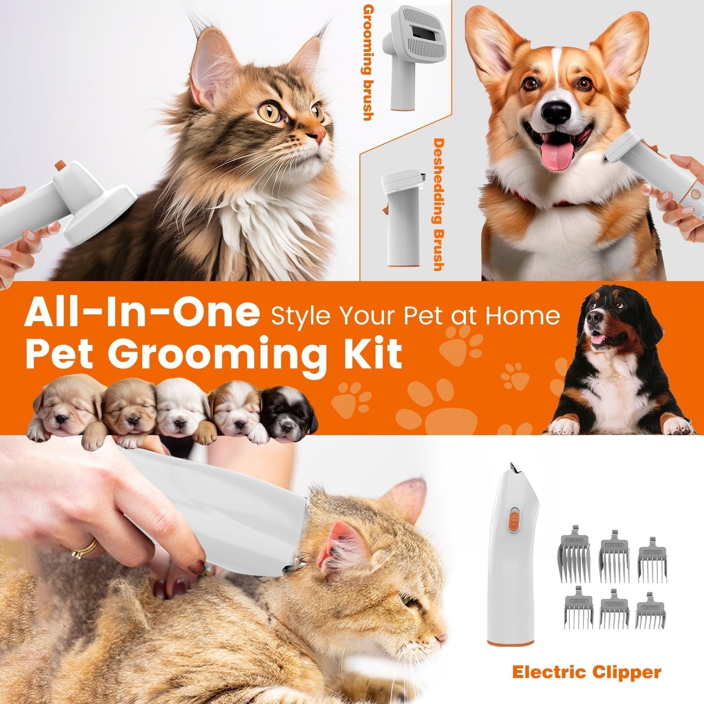 PG10 | 5 in 1 Portable Pet Grooming Kit with Vacuum | Pet Vacuum Groomer