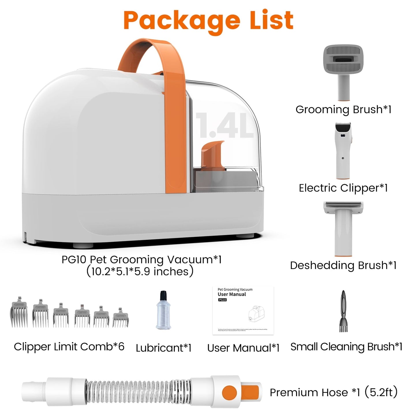 PG10 | 5 in 1 Portable Pet Grooming Kit with Vacuum | Pet Vacuum Groomer