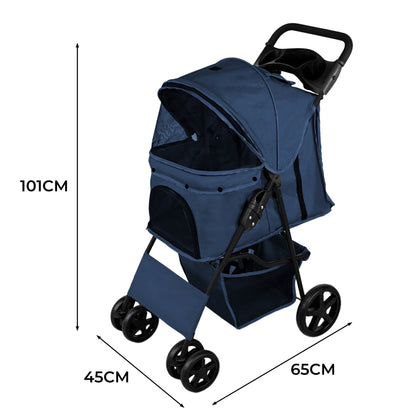 Pet Stroller with Rain Cover & Caddy Bag