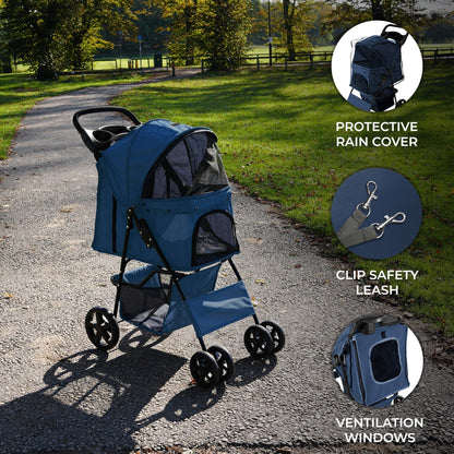 Pet Stroller with Rain Cover & Caddy Bag