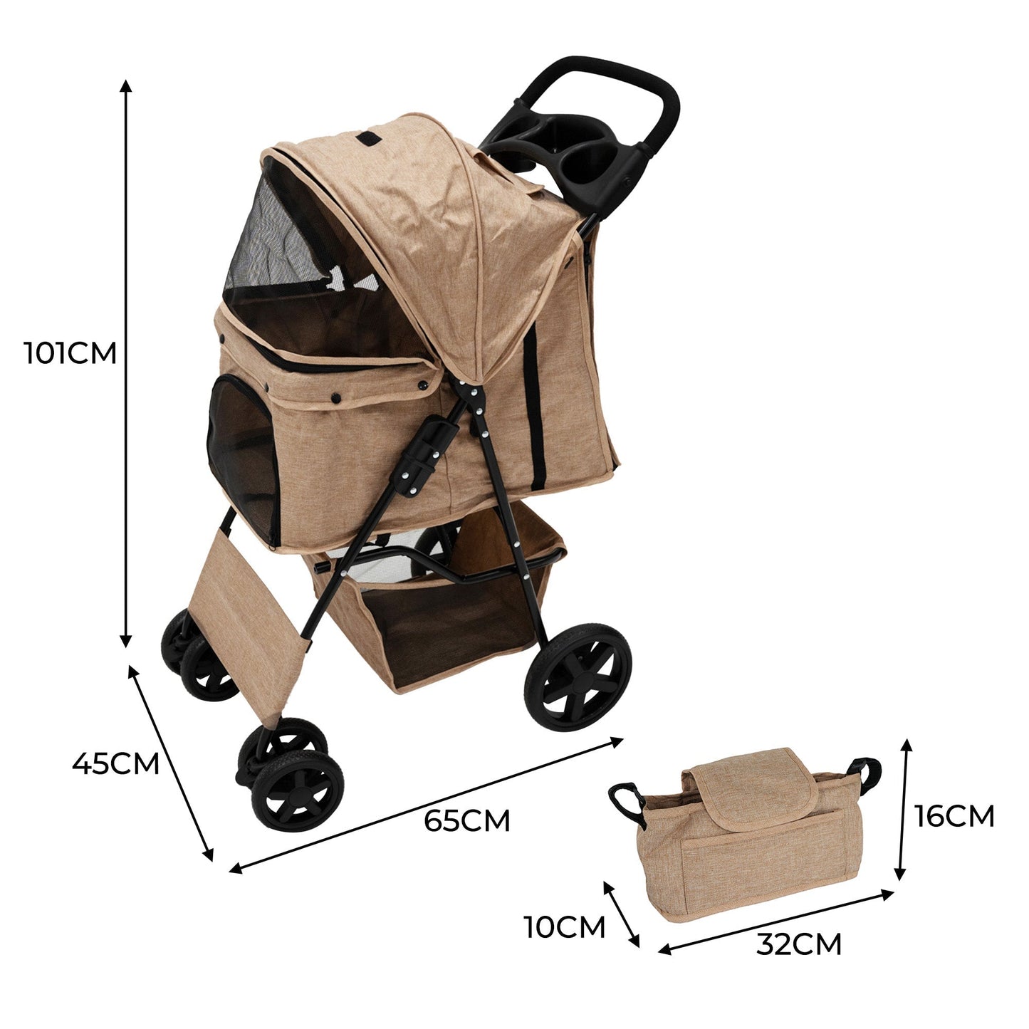 Pet Stroller with Rain Cover & Caddy Bag