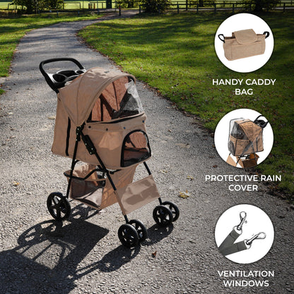 Pet Stroller with Rain Cover & Caddy Bag