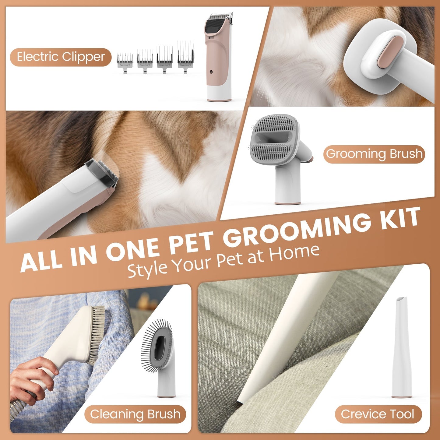 PG50 | 5 in 1 Pet Grooming Kit with Vacuum