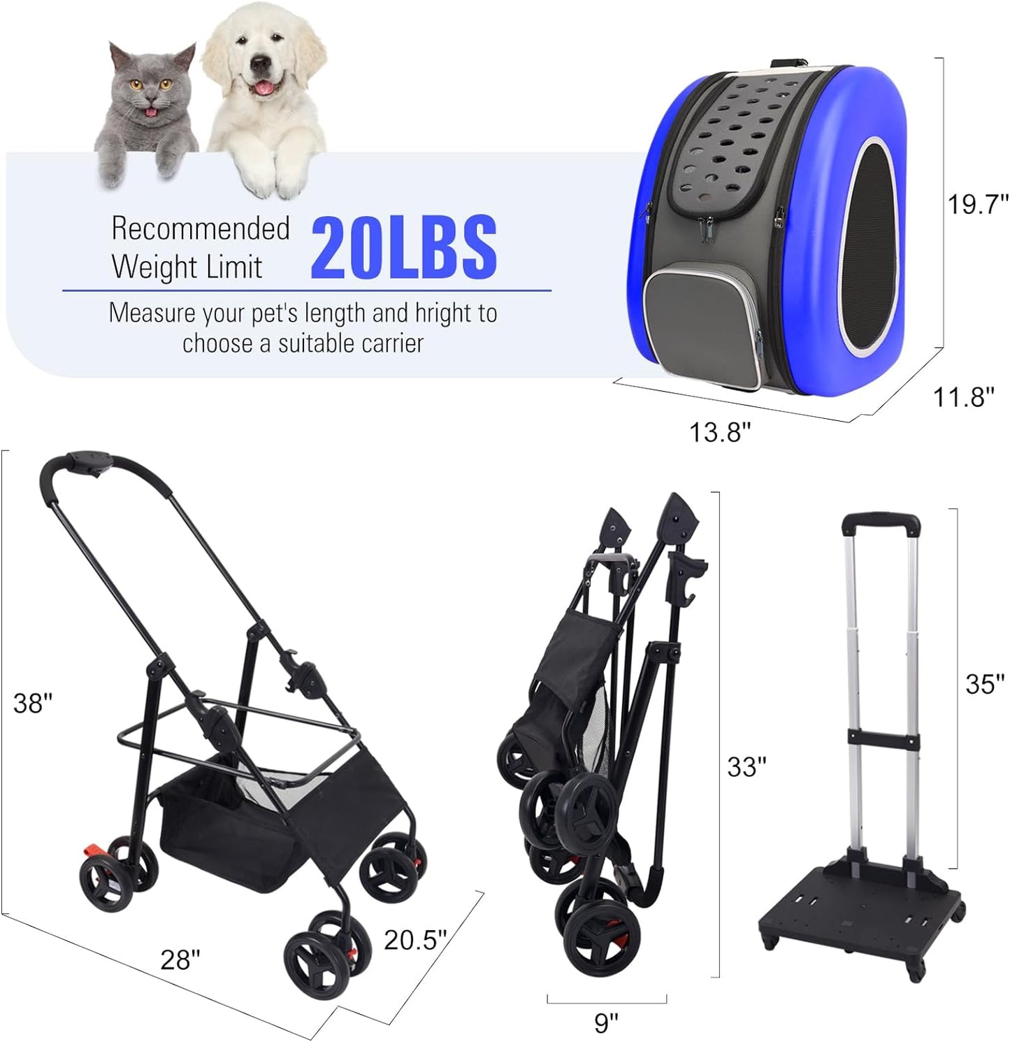 5-in-1 Combo EVA Pet Carrier/Stroller | Luxury Package