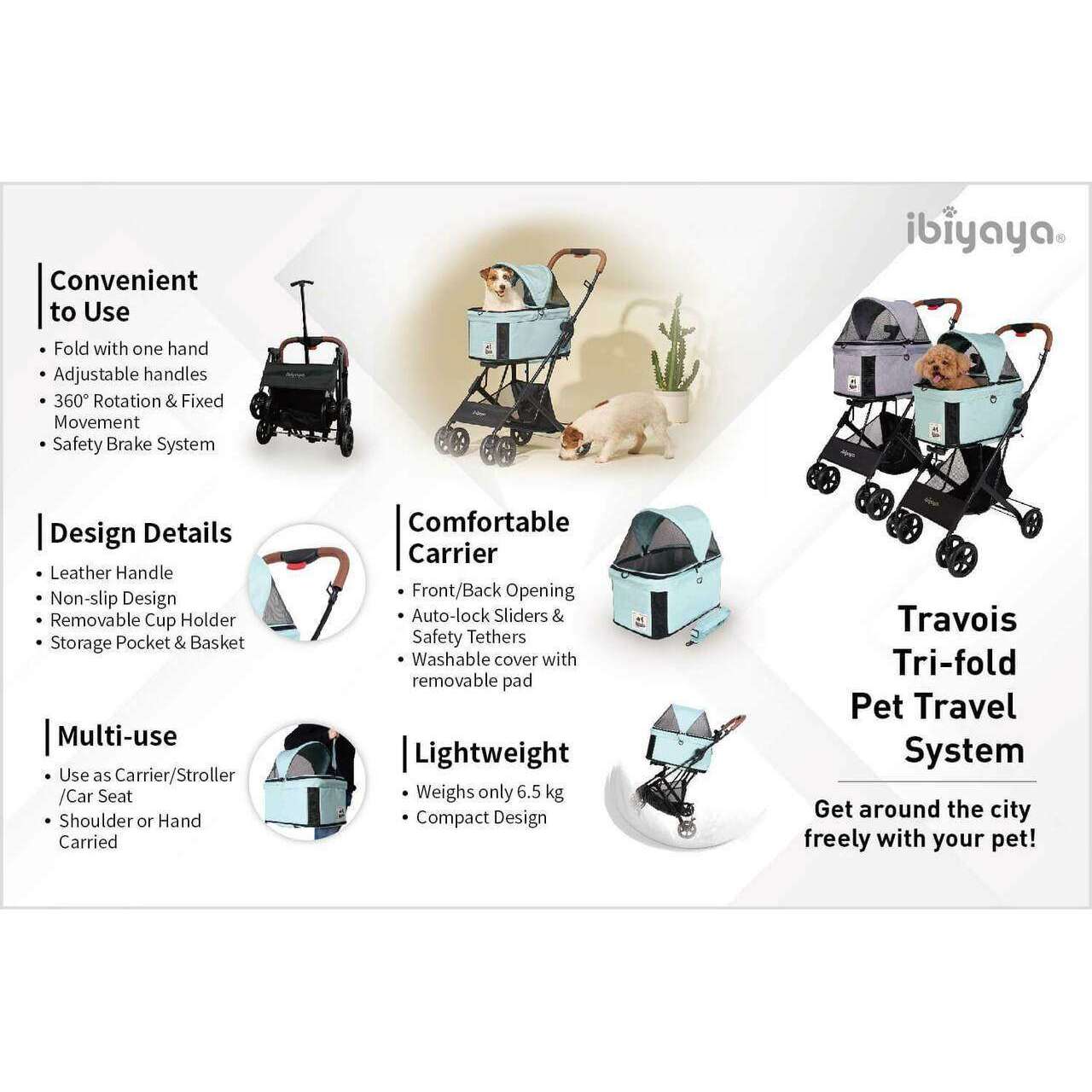 Tri-Fold Pet Stroller & Travel System