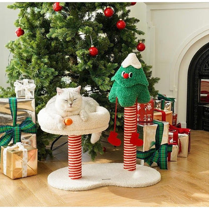 Christmas Snow Wonderland Cat Scratching Post & Bed