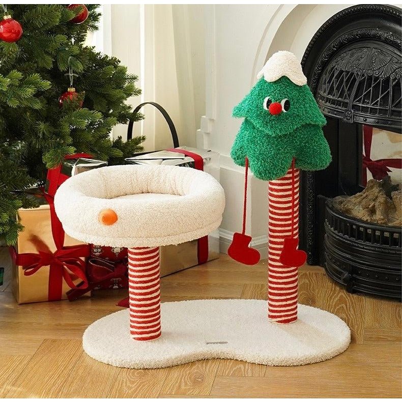 Christmas Snow Wonderland Cat Scratching Post & Bed
