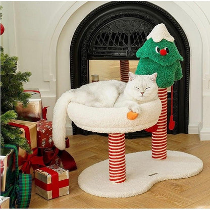 Christmas Snow Wonderland Cat Scratching Post & Bed