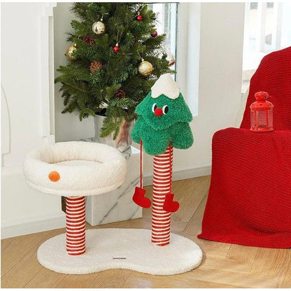 Christmas Snow Wonderland Cat Scratching Post & Bed