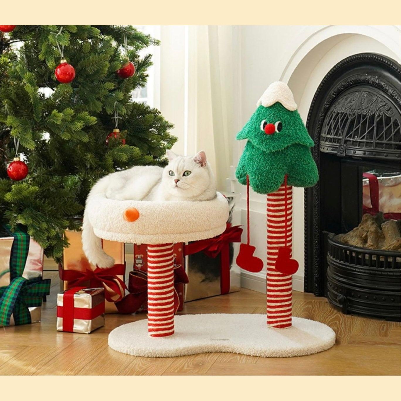 Christmas Snow Wonderland Cat Scratching Post & Bed